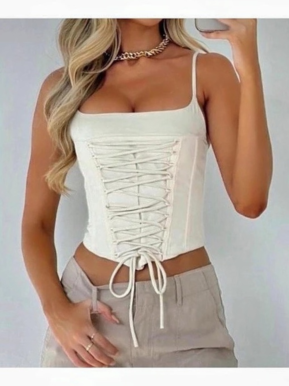 NWT White Fox Until Your Mine Corset Top Lace-Up Crop Top in Off-White Size M